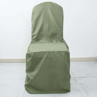 Elevate Your Event with the Dusty Sage Green Polyester Banquet Chair Cover Elevate Your Event with the Dusty Sage Green Polyester Banquet Chair Cover