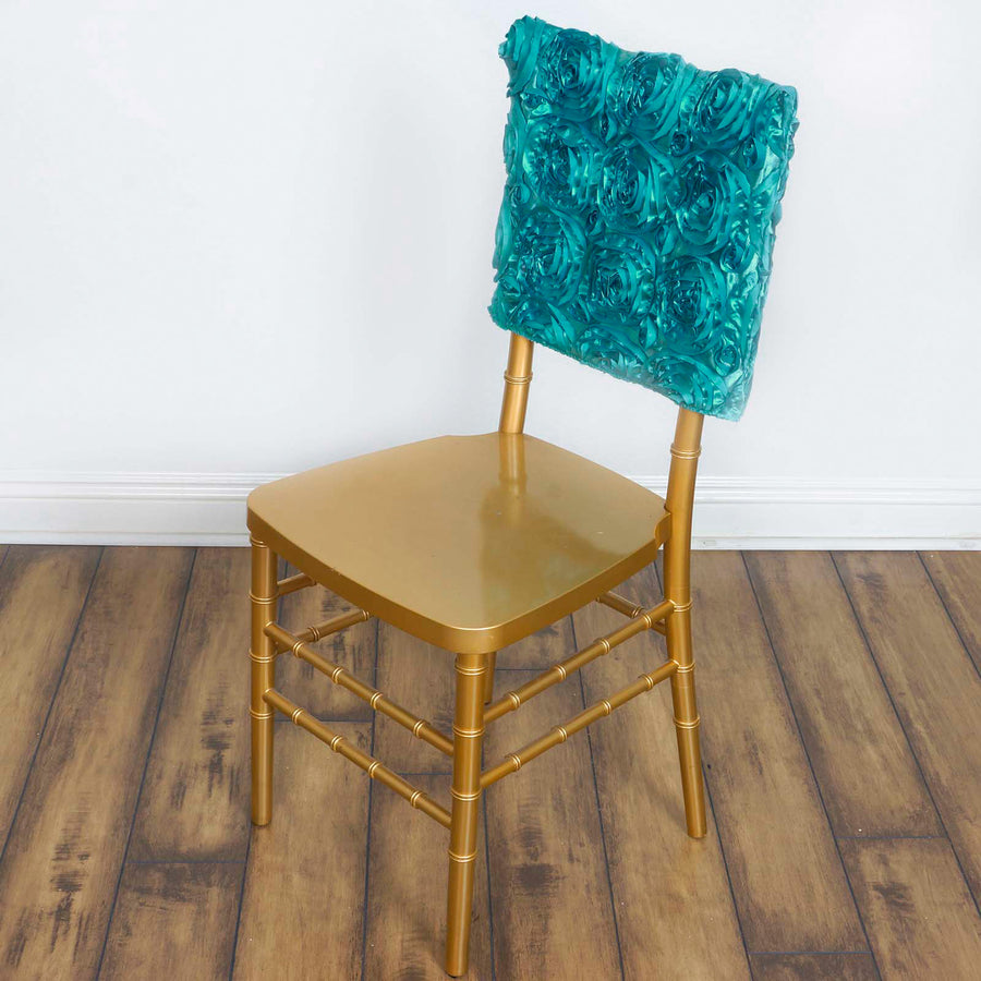 16inch Turquoise Satin Rosette Chiavari Chair Caps, Chair Back Covers