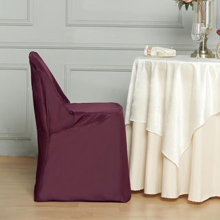 Stain Resistant and Easy to Maintain Burgundy Polyester Folding Round Chair Cover