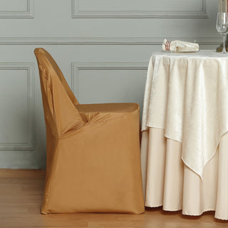Dazzling Gold Polyester Folding Round Chair Cover