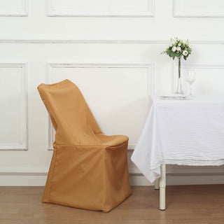 Elegant Gold Lifetime Polyester Reusable Folding Chair Cover