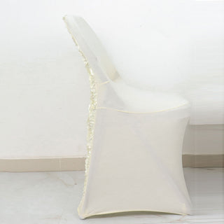 Chic Ivory Satin Rosette Spandex Stretch Fitted Folding Chair Cover