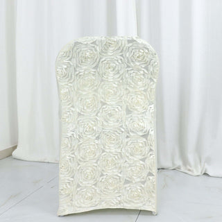 White floral textured chair cover against a plain backdrop