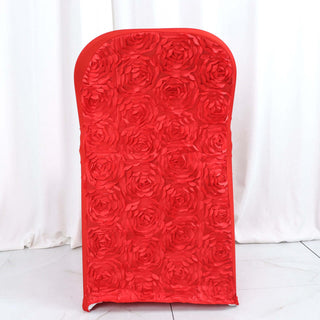 Transform Your Event Decor with the Red Satin Rosette Chair Cover Transform Your Event Decor with the Red Satin Rosette Chair Cover