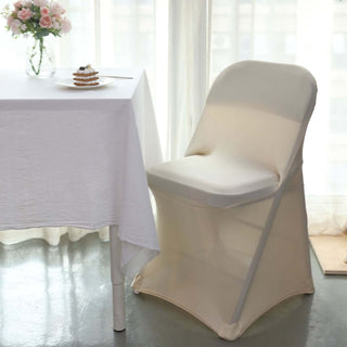 Durable and Long-Lasting Beige Spandex Stretch Fitted Folding Chair Cover Durable and Long-Lasting Beige Spandex Stretch Fitted Folding Chair Cover