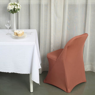 Elevate Your Event with the Terracotta (Rust) Spandex Stretch Fitted Folding Chair Cover
