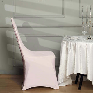 Add Glamour and Elegance with the Blush Spandex Chair Cover Add Glamour and Elegance with the Blush Spandex Chair Cover