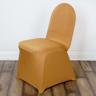 Add Elegance to Your Event with the Gold Spandex Stretch Fitted Banquet Chair Cover