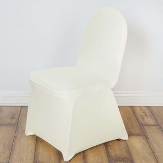 Elevate Your Event with the Ivory Spandex Stretch Fitted Banquet Chair Cover Elevate Your Event with the Ivory Spandex Stretch Fitted Banquet Chair Cover