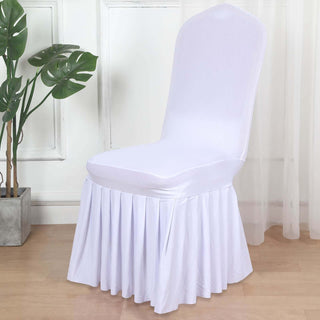 White 1-Piece Stretch Fitted Ruffle Pleated Skirt Banquet Chair Cover White 1-Piece Stretch Fitted Ruffle Pleated Skirt Banquet Chair Cover