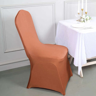 Experience Comfort and Style with the Terracotta (Rust) Spandex Chair Cover Experience Comfort and Style with the Terracotta (Rust) Spandex Chair Cover