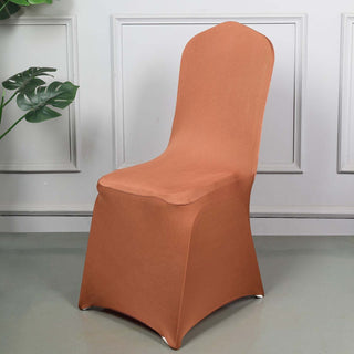 Terracotta (Rust) Spandex Stretch Fitted Banquet Chair Cover - Add Elegance to Your Event Terracotta (Rust) Spandex Stretch Fitted Banquet Chair Cover - Add Elegance to Your Event