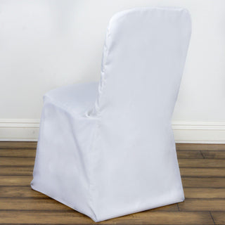 Experience Unparalleled Elegance with the White Polyester Square Top Banquet Chair Cover