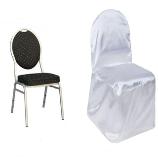 White Glossy Satin Banquet Chair Covers
