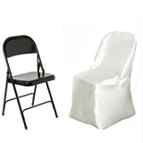 Ivory Glossy Satin Folding Chair Covers, Reusable Elegant Chair Covers