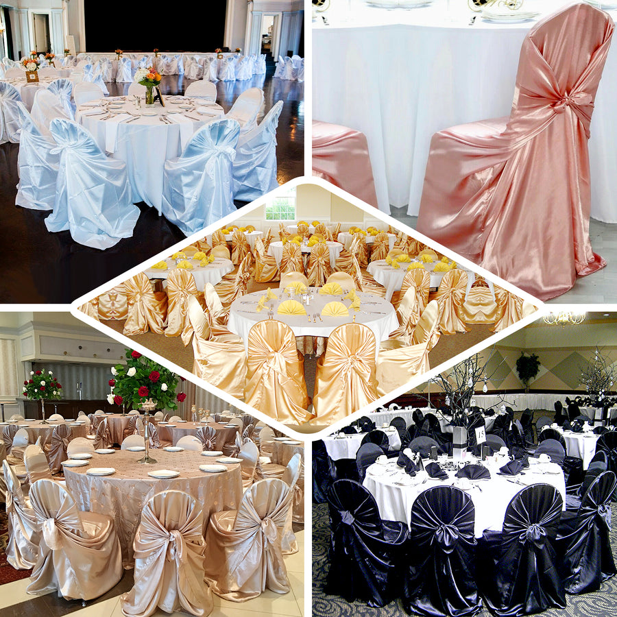 White Satin Self-Tie Universal Chair Cover, Folding, Dining, Banquet and Standard