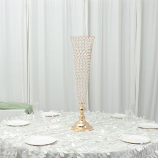 Transform Your Tables with the Gold Crystal Beaded Trumpet Vase Set