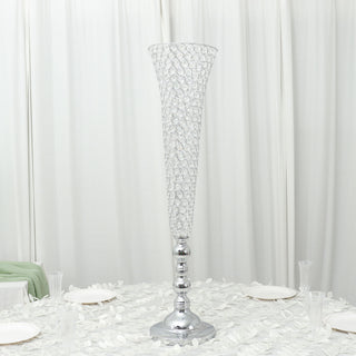 Elevate Your Event Decor with Our Silver Crystal Beaded Trumpet Vase Set