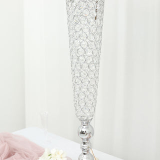 Create a Mesmerizing Table Setting with Our Silver Crystal Beaded Trumpet Vase Set