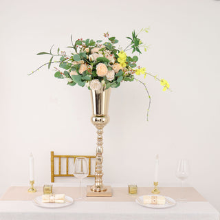 27" Tall Gold Trumpet Metal Flower Vase - Sleek and Shiny Centerpiece