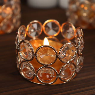 Elegant Gold Metal Crystal Beaded Votive Candle Holders