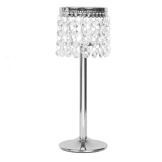 Create an Enchanting Atmosphere with the 12" Silver Crystal Beaded Chandelier Candle Holder Create an Enchanting Atmosphere with the 12" Silver Crystal Beaded Chandelier Candle Holder