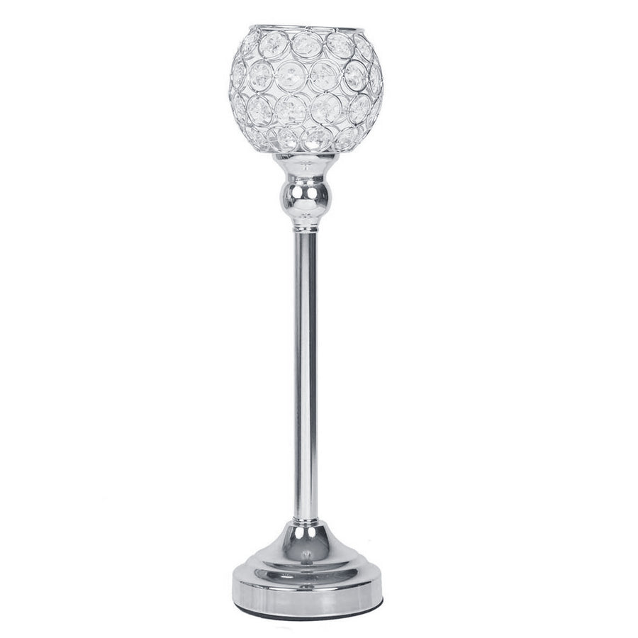 16inch Tall Silver Crystal Votive Pillar Candle Holder, Metal Tealight Round Candle Stand#whtbkgd