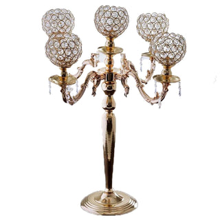 Create a Magical Atmosphere with the 25" Tall 5 Arm Gold Crystal Beaded Globe Metal Candelabra Candle Holder Create a Magical Atmosphere with the 25" Tall 5 Arm Gold Crystal Beaded Globe Metal Candelabra Candle Holder
