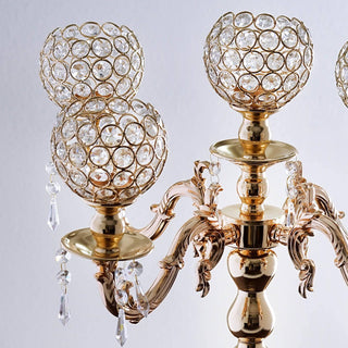 Enhance Your Table Decor with the 25" Tall 5 Arm Gold Crystal Beaded Globe Metal Candelabra Candle Holder