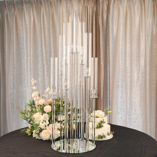 Elegant and Majestic: 47" Clear 10 Arm Crystal Cluster Round Taper Candelabra