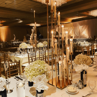 Elevate Your Event Decor with the 57" Gold 12 Arm Cluster Taper Candle Holder Elevate Your Event Decor with the 57" Gold 12 Arm Cluster Taper Candle Holder