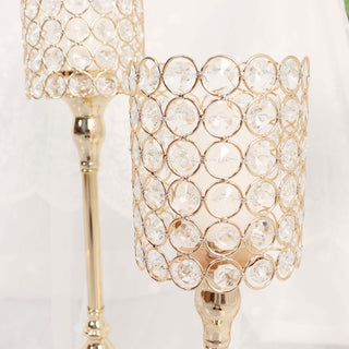 Create a Mesmerizing Ambiance with Gold Crystal Beaded Candle Stand Centerpieces Create a Mesmerizing Ambiance with Gold Crystal Beaded Candle Stand Centerpieces