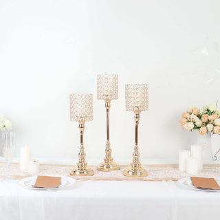 Add Elegance to Your Space with Gold Metal Crystal Beaded Goblet Tea Light Candle Holders Add Elegance to Your Space with Gold Metal Crystal Beaded Goblet Tea Light Candle Holders