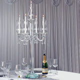 40inch 5 Arm Premium Crystal Glass Taper Candle Holder Candelabra With Chandelier Chains