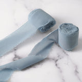 6yd Dusty Blue Silk-Like Chiffon Linen Ribbon Roll For Bouquets, Wedding Invitations Gift Wrapping