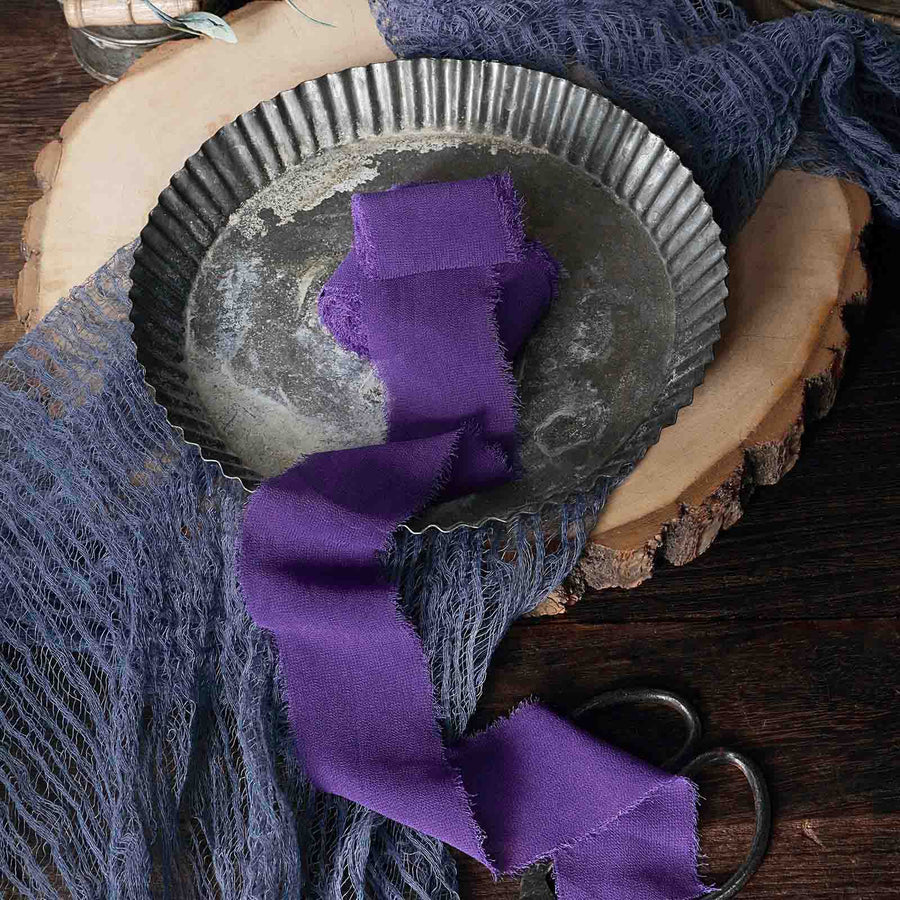 6yd Purple Silk-Like Chiffon Linen Ribbon Roll For Bouquets, Wedding Invitations Gift Wrapping