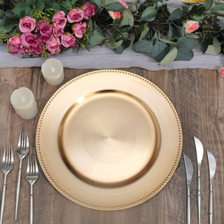 Add Elegance to Your Table with the 6 Pack 13" Beaded Gold Acrylic Charger Plate