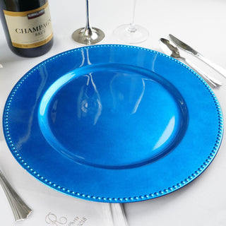 Create Stunning Tabletop Decor with the 6 Pack 13" Beaded Royal Blue Acrylic Charger Plate