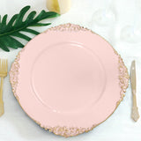 6 Pack | 13inch Blush Gold Embossed Baroque Round Charger Plates With Antique Design Rim