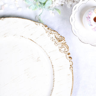 Elevate Your Event Decor with White Washed Gold Embossed Charger Plates