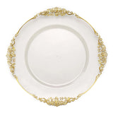 6 Pack | 13inch Clear Gold Embossed Baroque Round Charger Plates With Antique Design Rim#whtbkgd