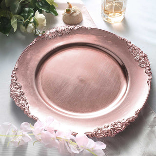 Rose Gold Embossed Baroque Round Charger Plates