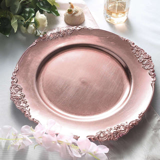 Rose Gold Embossed Baroque Round Charger Plates Rose Gold Embossed Baroque Round Charger Plates
