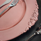 6 Pack | 13inch Rose Gold Embossed Baroque Round Charger Plates With Antique Design Rim