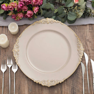 Elevate Your Table Settings with Nude Taupe Gold Charger Plates