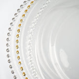 8 Pack | 12inch Gold Beaded Round Glass Charger Plates, Event Tabletop Decor