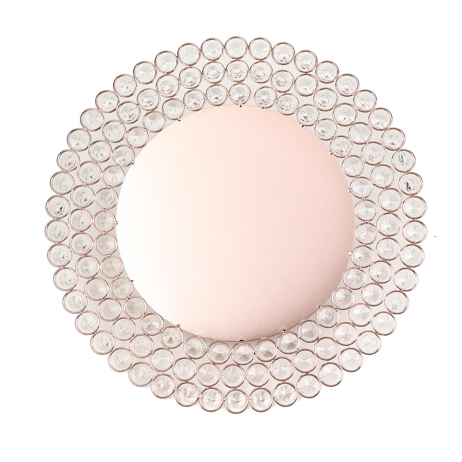 14inch Blush/Rose Gold Wired Metal Acrylic Crystal Beaded Charger Plate#whtbkgd