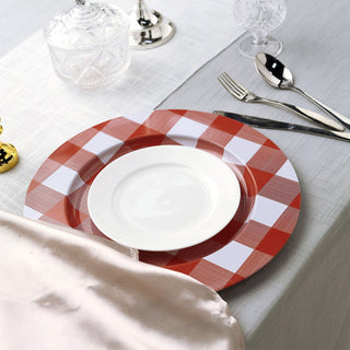 Dine in Style with Red/White Buffalo Plaid Charger Plates