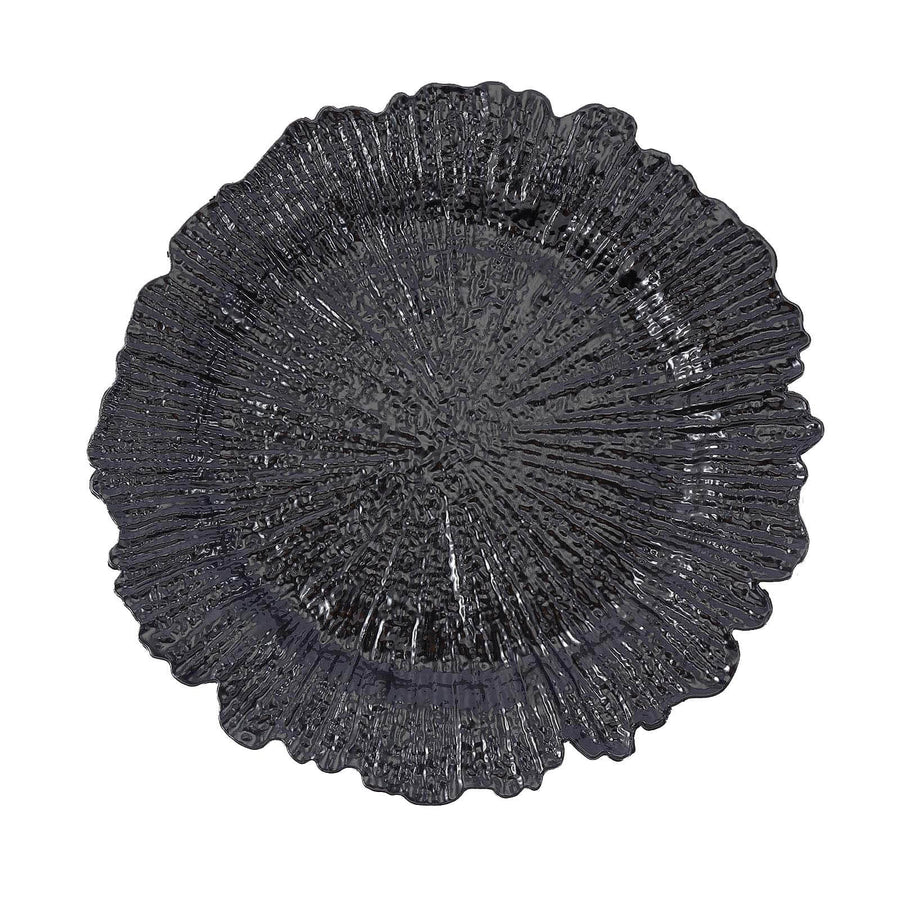 6 Pack | 13inch Black Round Reef Acrylic Plastic Charger Plates, Dinner Charger Plates#whtbkgd