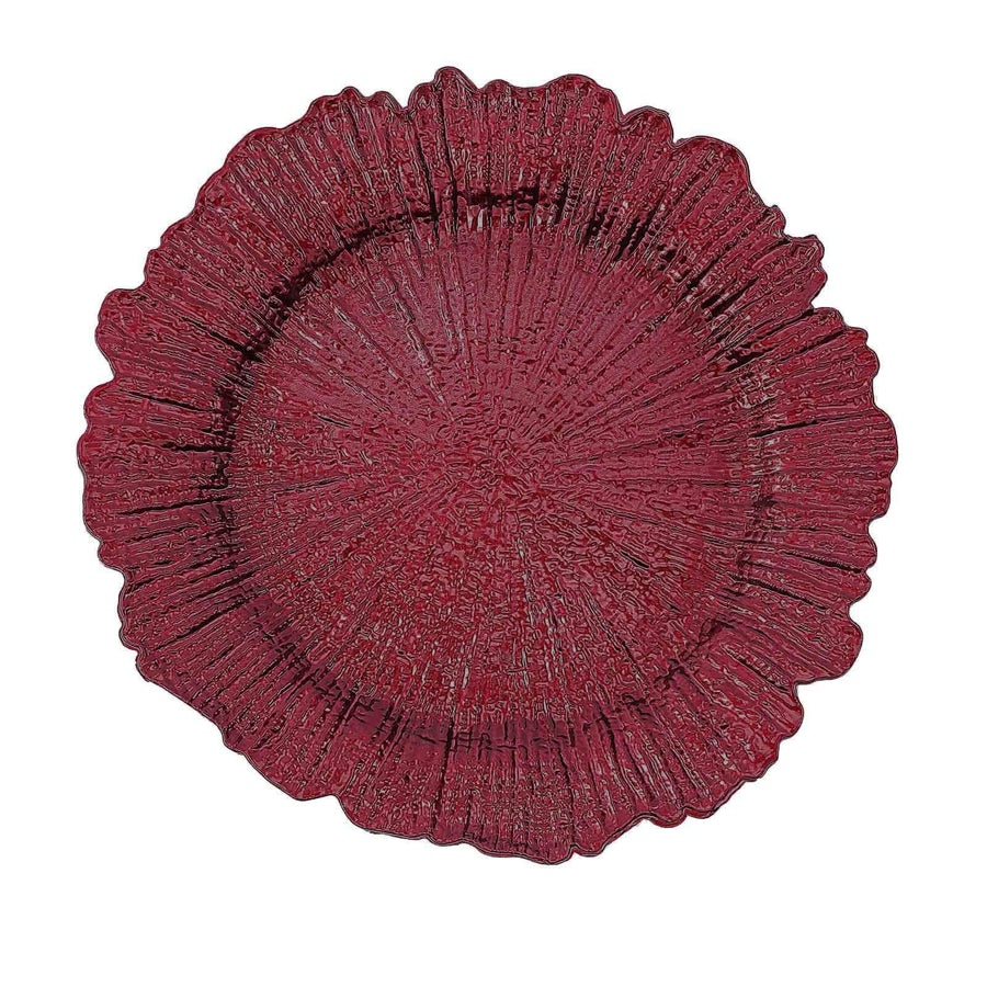 6 Pack | 13inch Burgundy Round Reef Acrylic Plastic Charger Plates, Dinner Charger Plates#whtbkgd